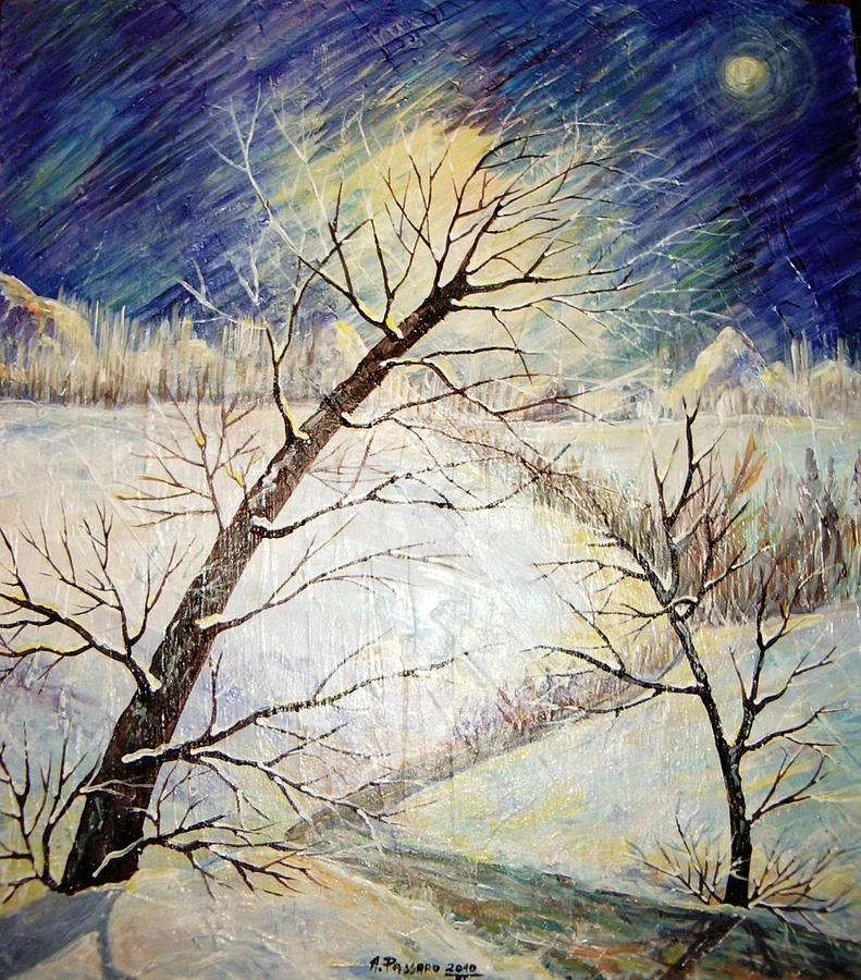 Idillio Notturno Tra Gli Alberi E La Neve Painting by Amalia Passaro
