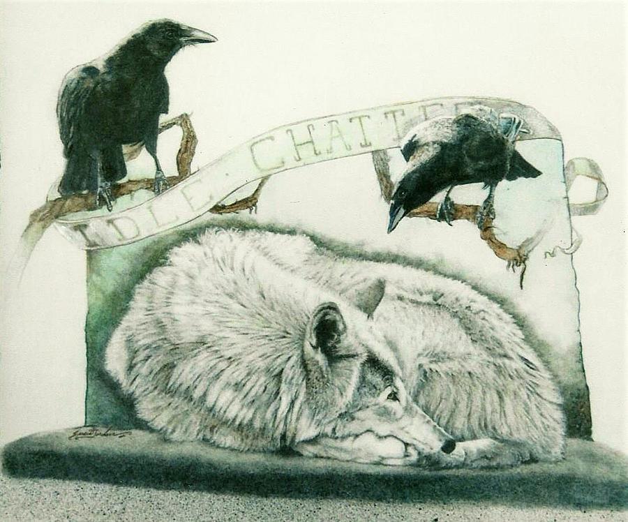 Animal Painting - Idle Chatter - Wolf and Crows by Susie Gordon