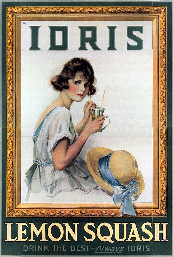 Idris - Lemon Squash - Girl Drinking Lemon Squash - Vintage Advertising Poster Mixed Media by Studio Grafiikka