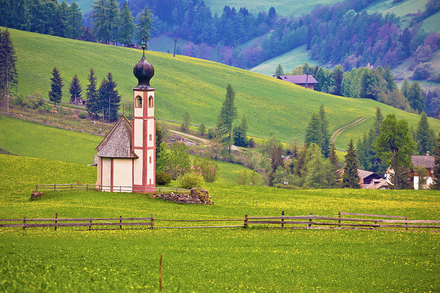 Nature Photograph - Idyllic alpine church in Santa Magdalena by Brch Photography