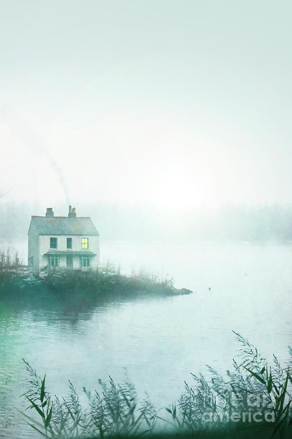 Idyllic Cottage By A Lake At Dawn With Winter Mist Photograph by Lee Avison