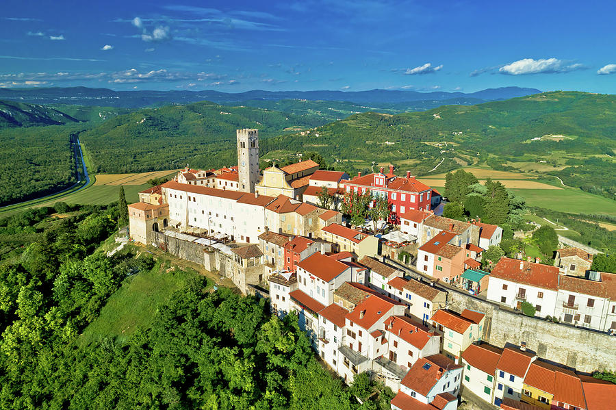 Idyllic hill town of Motovun aerial view Photograph by Brch Photography
