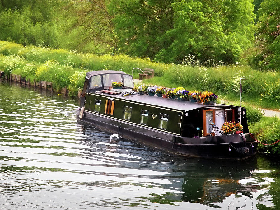 Boat Photograph - Idyllic Summer - Narrow Boat On The River by Gill Billington