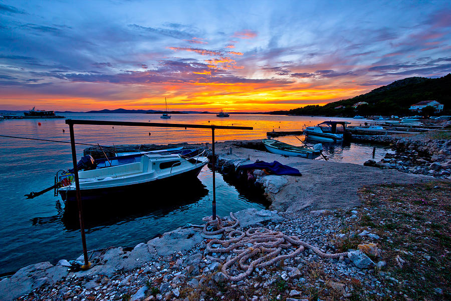 Idyllic sunset in old fishermen harbor Photograph by Brch Photography