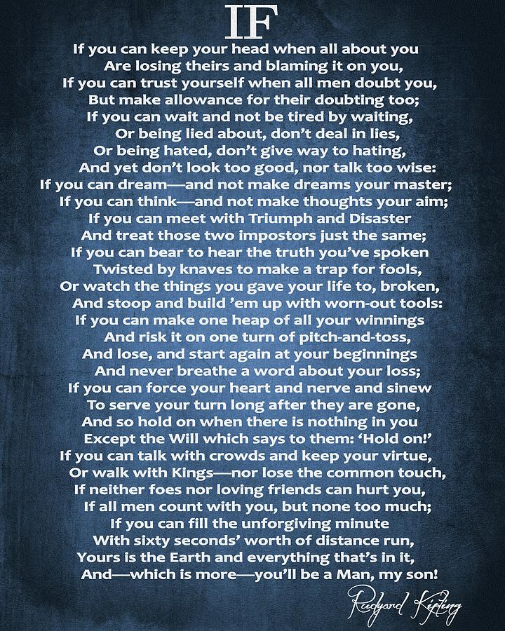 Rudyard Kipling Digital Art - If Poem Blue Canvas by Dan Sproul Rudyard Kipling Digital Art - If Poem Blue Canvas by Dan Sproul