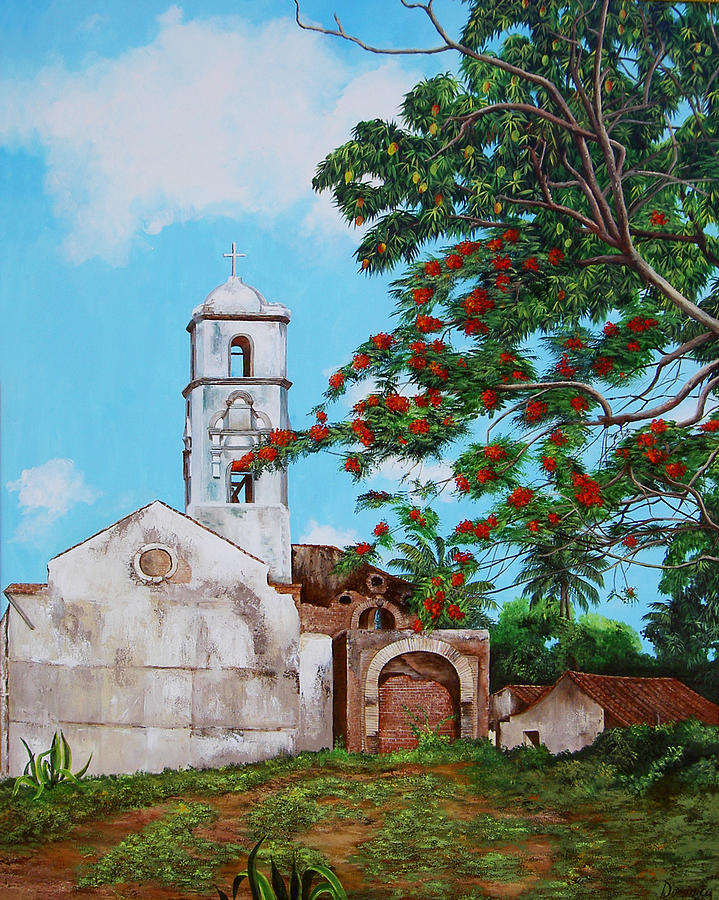 Flower Painting - Iglesia de Santa Anna by Dominica Alcantara
