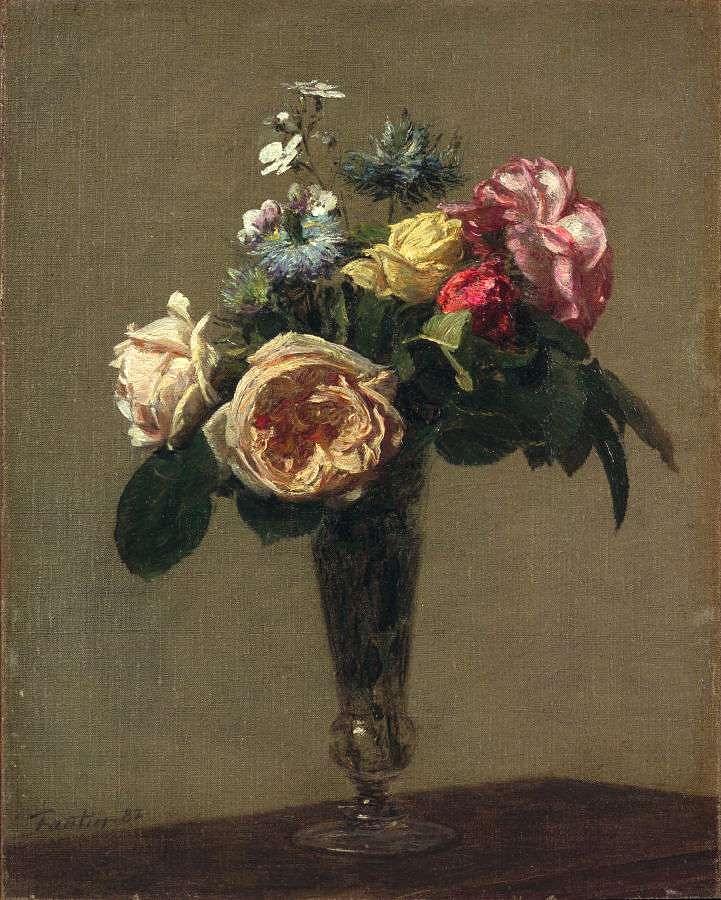 Ignace Henri Jean Theodore Fantin Latour   Flowers In A Vase Painting
