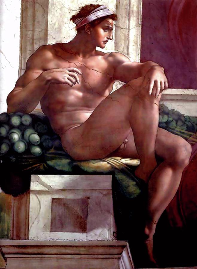 Ignudo Number Six of 1511   Painting by Michelangelo Buonarroti