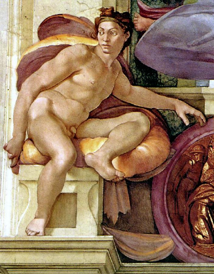 Ignudo Number Three of 1510 Painting by Michelangelo Buonarroti