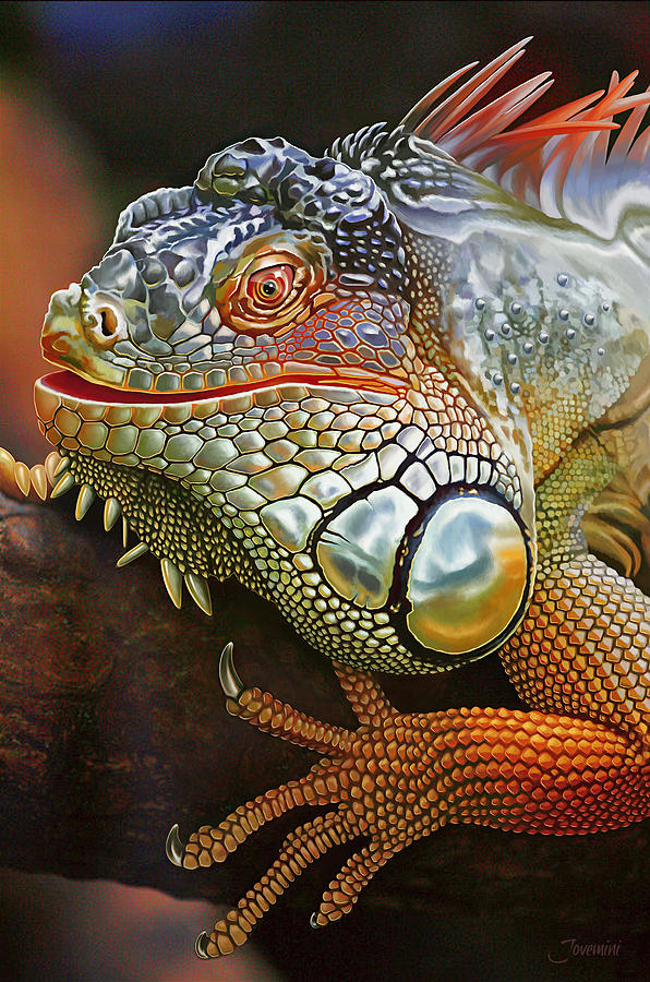 Wildlife Painting - Iguana full of color by Jovemini J