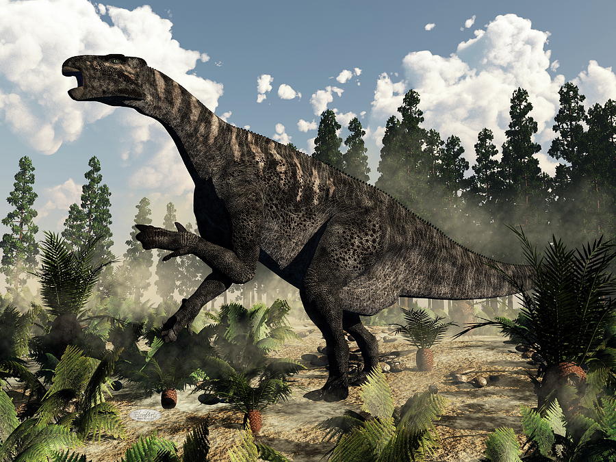 Prehistoric Digital Art - Iguanodon roaring - 3D render by Elenarts - Elena Duvernay Digital Art