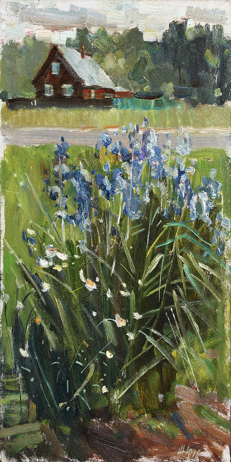Irises etude Painting by Juliya Zhukova