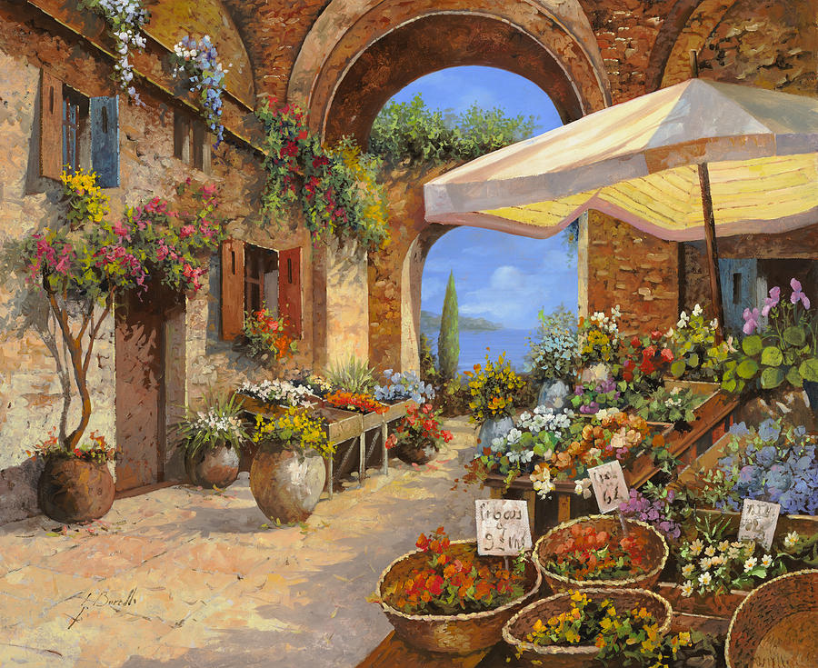 Landscape Painting - Il Mercato Al Lago by Guido Borelli