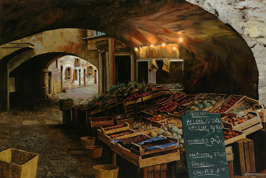 Market Painting - Il Mercato Francese by Guido Borelli