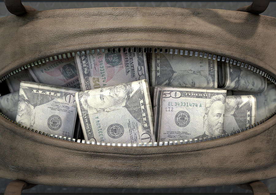Cash Digital Art - Illicit Cash In A Brown Duffel Bag by Allan Swart