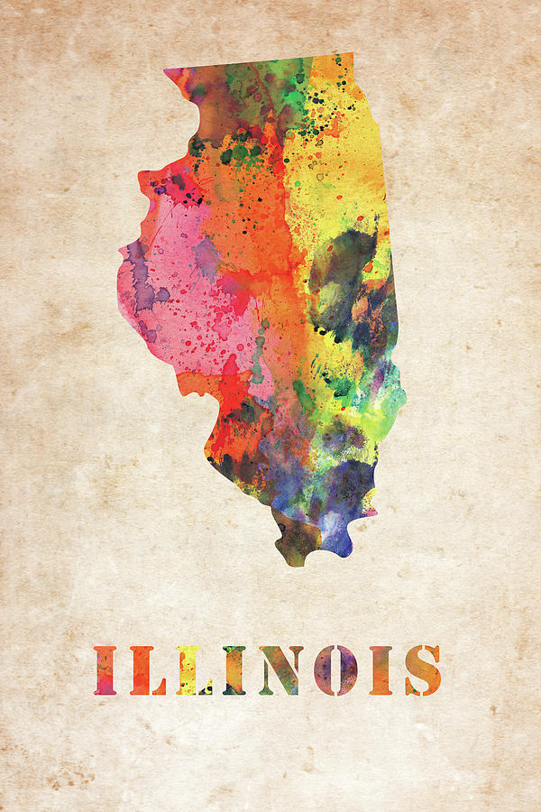 Illinois Colorful Watercolor Map Digital Art By Mihaela Pater Pixels 