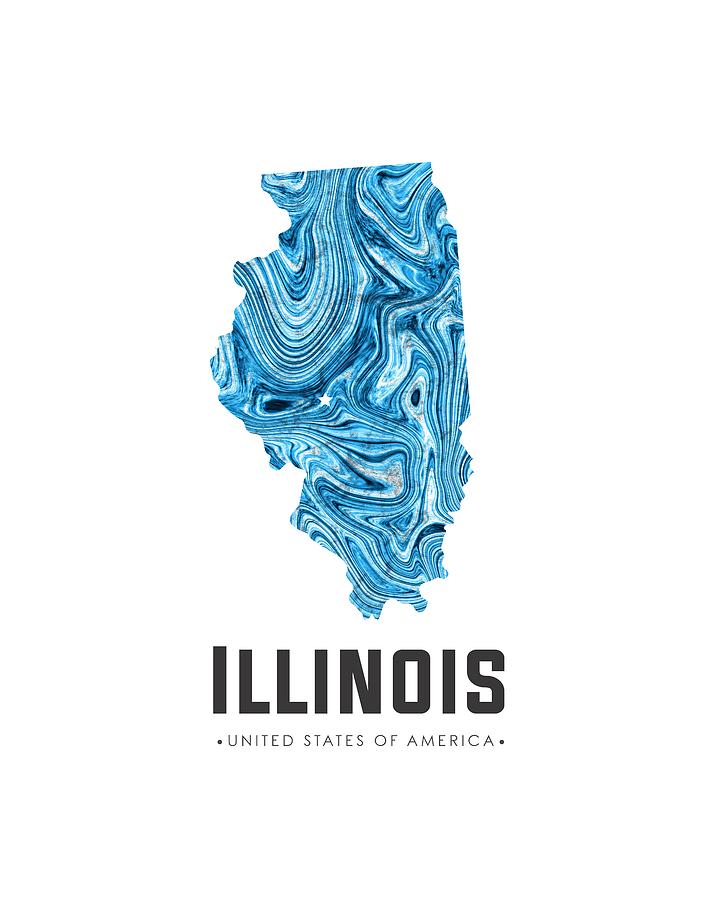 Illinois Map Art Abstract in Blue Mixed Media by Studio Grafiikka