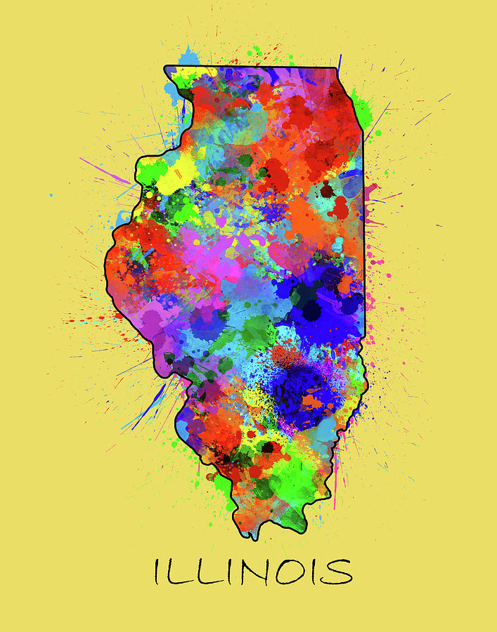 Illinois Map Digital Art - Illinois Map Color Splatter 3 by Bekim M