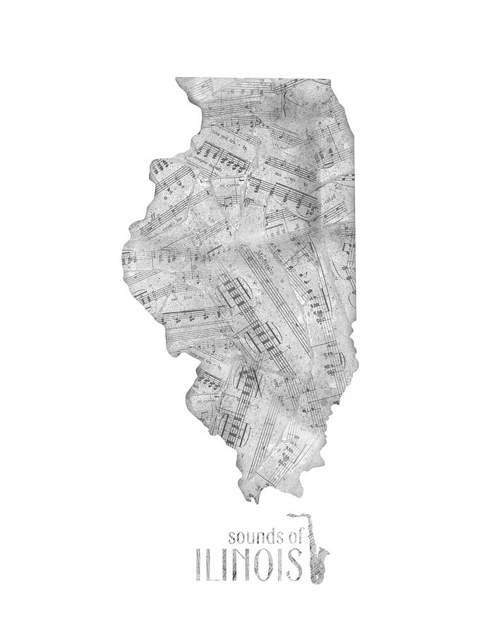 Illinois Map Music Notes Digital Art