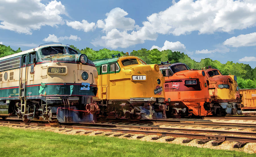 Train Painting - Illinois Railway Museum Diesel Locomotives by Christopher Arndt