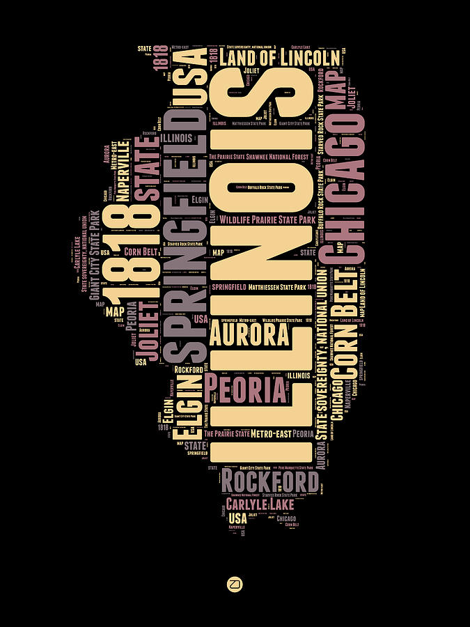 Chicago Digital Art - Illinois Word Cloud Map 1 by Naxart Studio