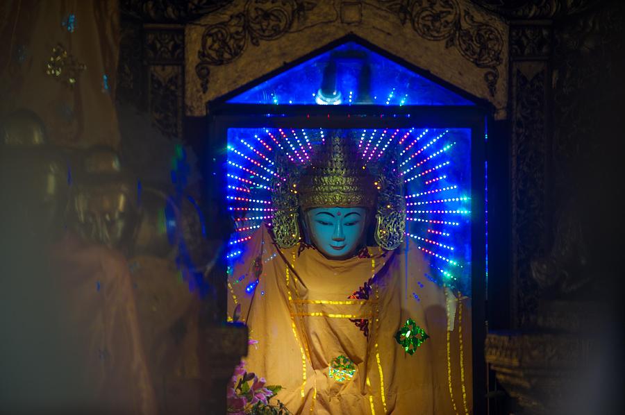 Illuminated Buddha statue Swedagon Pagoda Photograph by Judith Barath