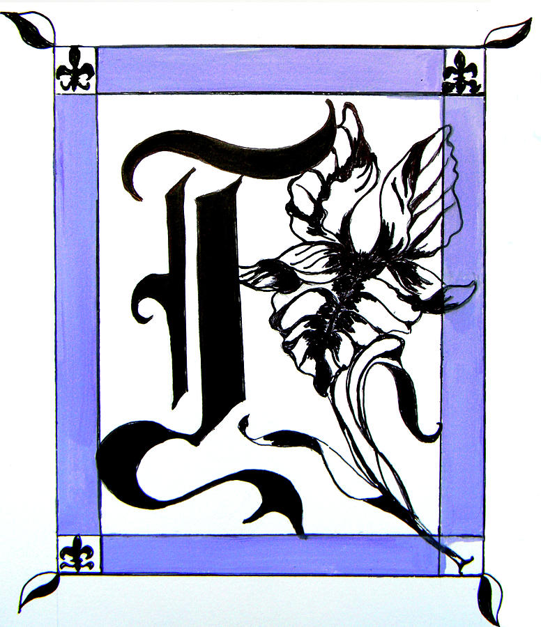 Illuminated Gothic Capital Initial Letter I Painting by V Rachel Lucas