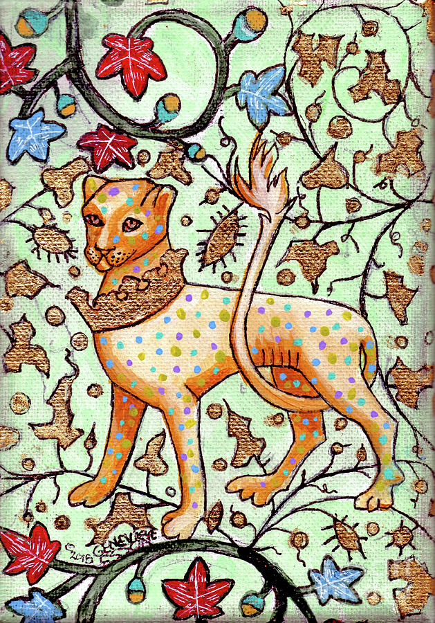 Illuminated Leopard Wearing Crown Around Its Neck Painting by Genevieve Esson