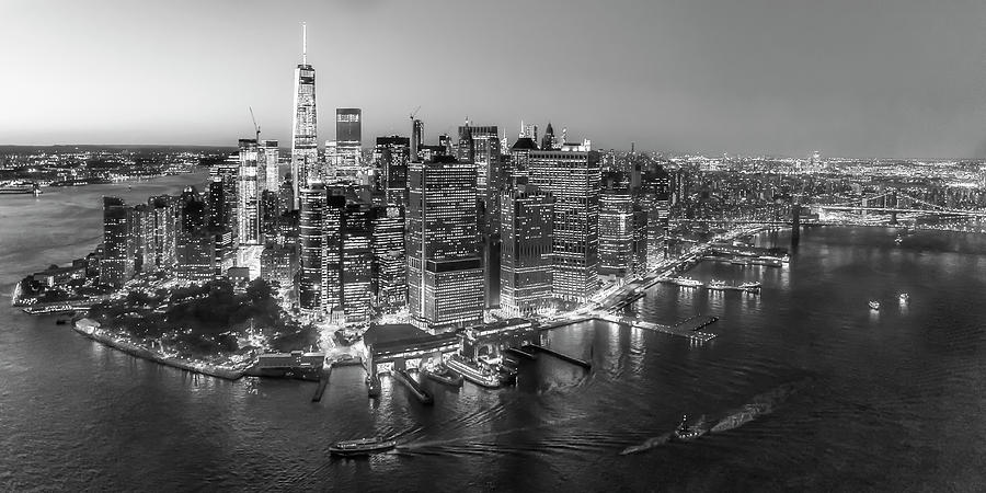 New York City Photograph - Illuminated Lower Manhattan NYC BW by Susan Candelario