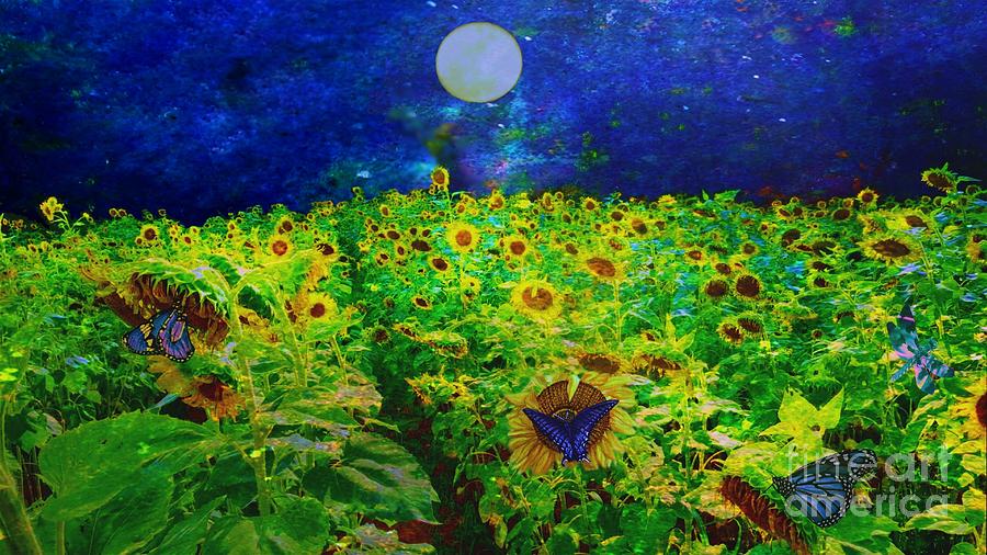 Illumination of a Sunflower Field at Night Painting by Kimberlee Baxter