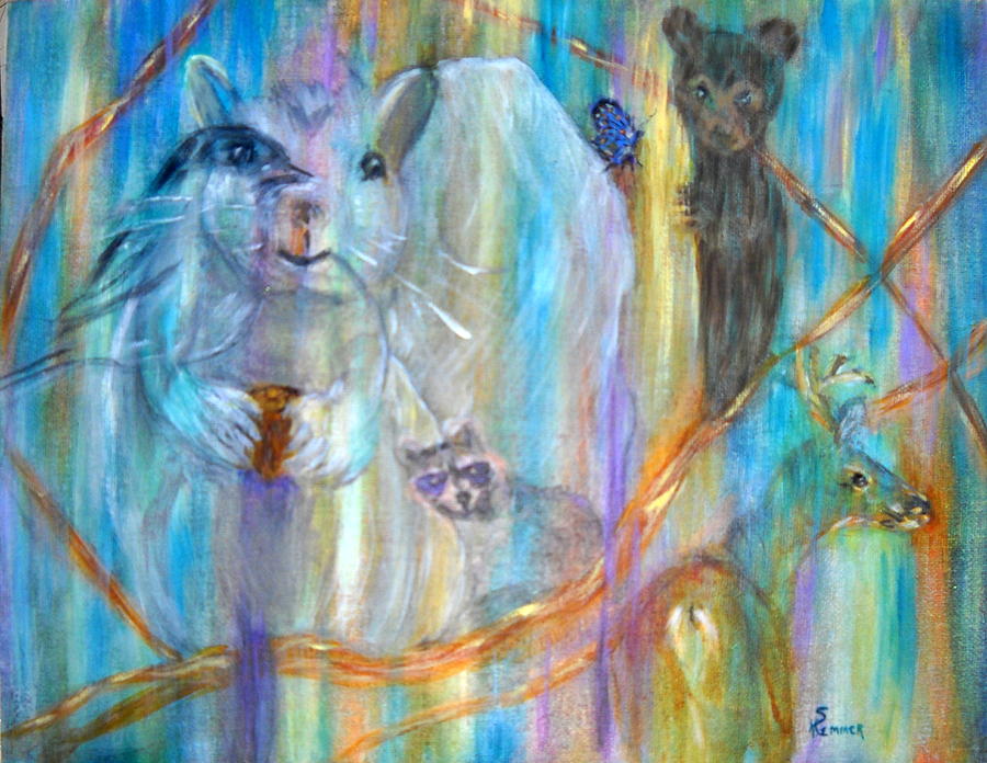 Illusive White Squirrel Painting by Sandy Hemmer