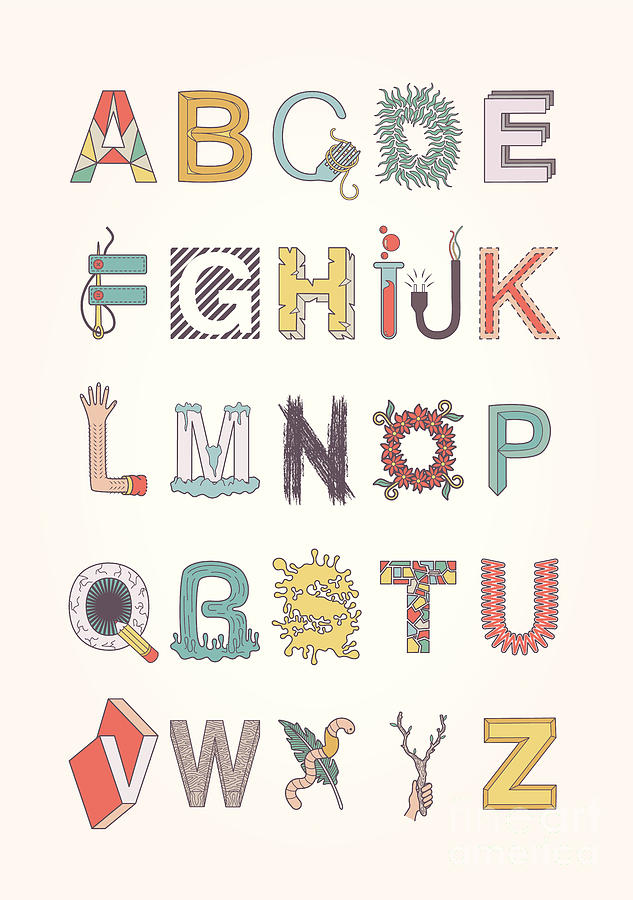 Alphabet Digital Art - Illustrated Alphabet by Freshinkstain