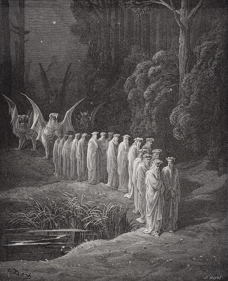 Black And White Drawing - Illustration For Purgatorio By Dante by Vintage Design Pics