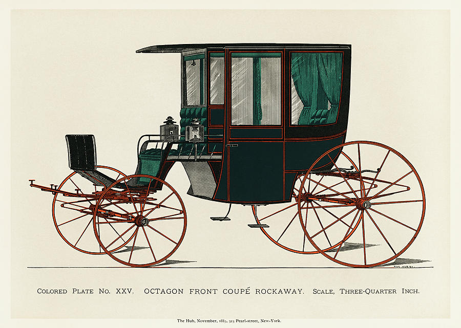 Illustration of a black antique carriage 1885 Painting by Vincent Monozlay