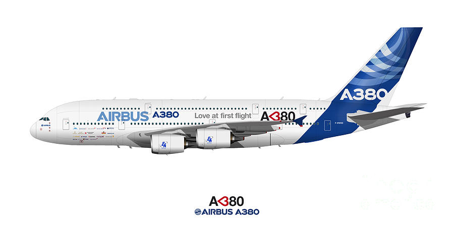 Airplane Digital Art - Illustration of Airbus A380 - Love at First Flight by Steve H Clark Photography
