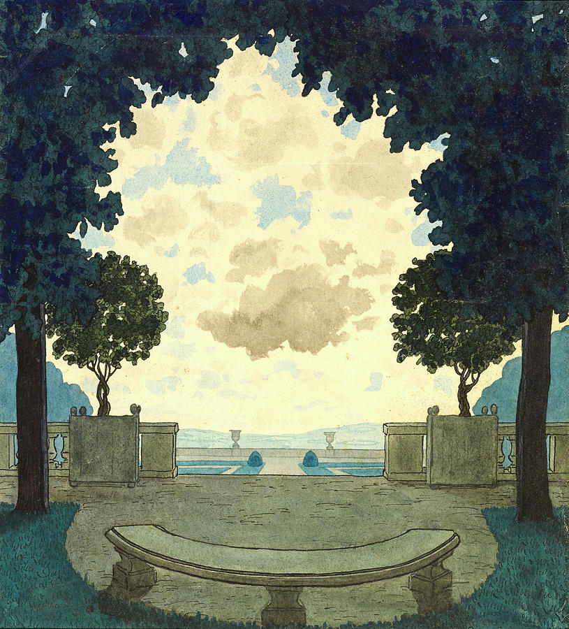 Illustration Of Courtyard And Trees Photograph by Pierre Brissaud