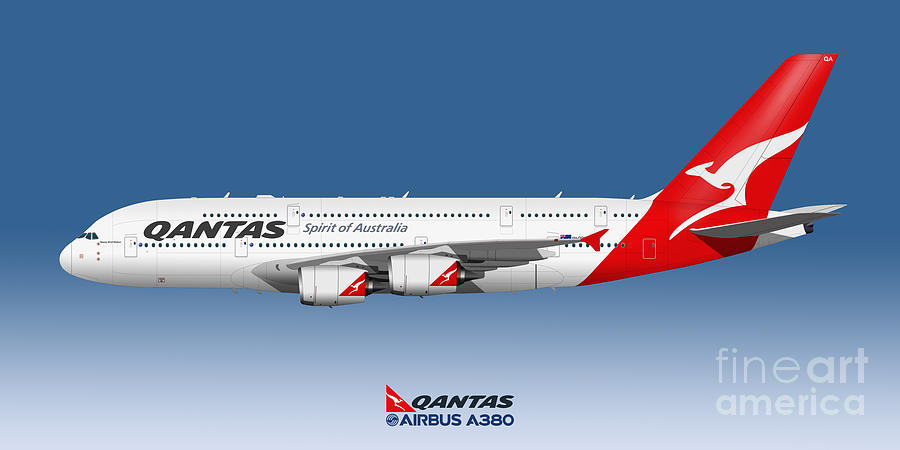 Illustration Of Qantas Airbus A380 Blue Version Digital Art By Steve