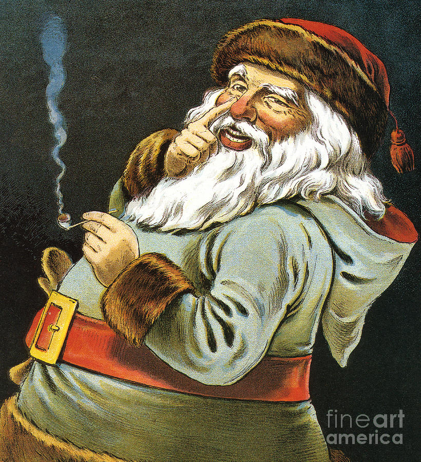 Illustration of Santa Claus Smoking a Pipe Painting by American School
