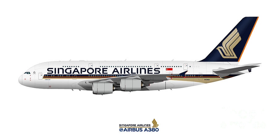 Airplane Digital Art - Illustration of Singapore Airlines Airbus A380 by Steve H Clark Photography