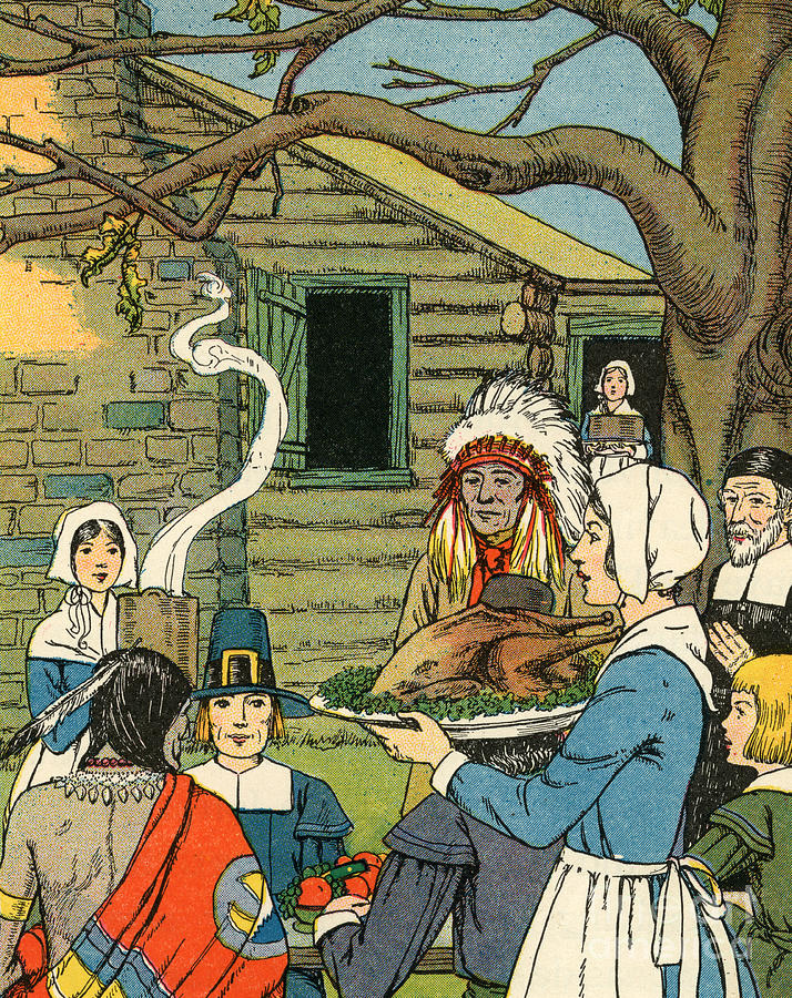 Illustration of the First Thanksgiving Painting by American School