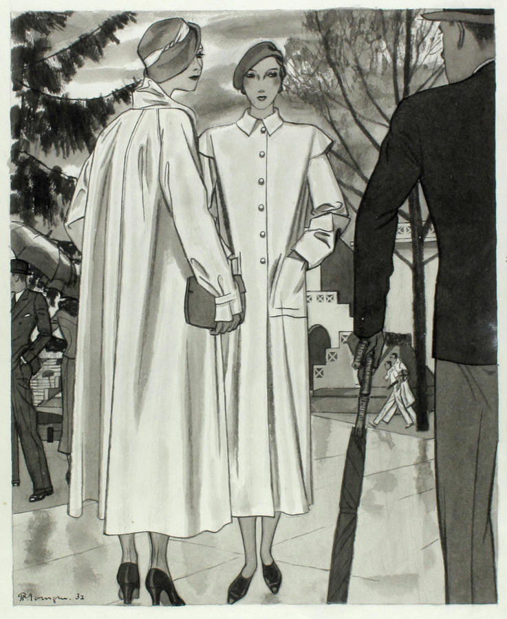 Illustration Of Two Women Wearing Coats Digital Art by Pierre Mourgue