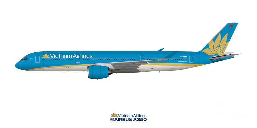 Illustration of Vietnam Airlines Airbus A350 Digital Art by Steve H ...