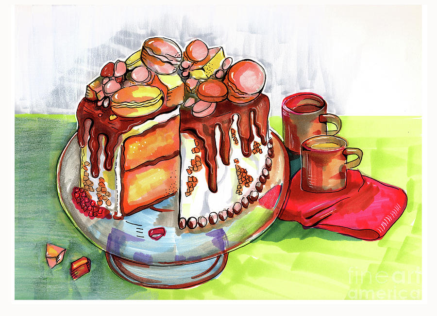 Illustration Of  Winter Party Cake  Drawing by Ariadna De Raadt