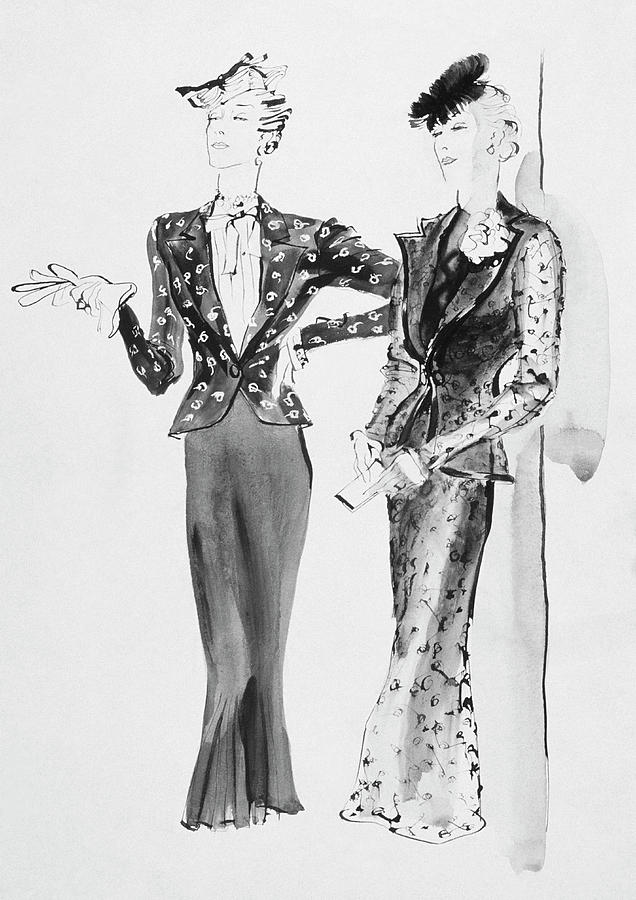 Illustration Of Women Wearing Afternoon Dresses Digital Art by Rene Bouet-Willaumez