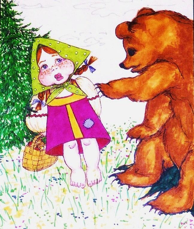 Illustration to Russian Fairytale Masha and Bear Greeting Card by Rae Chichilnitsky