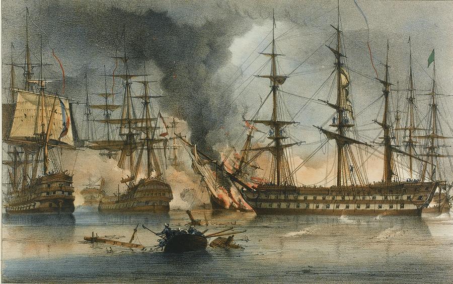 Illustrations Of The Battle Of Navarin Painting by George Philip