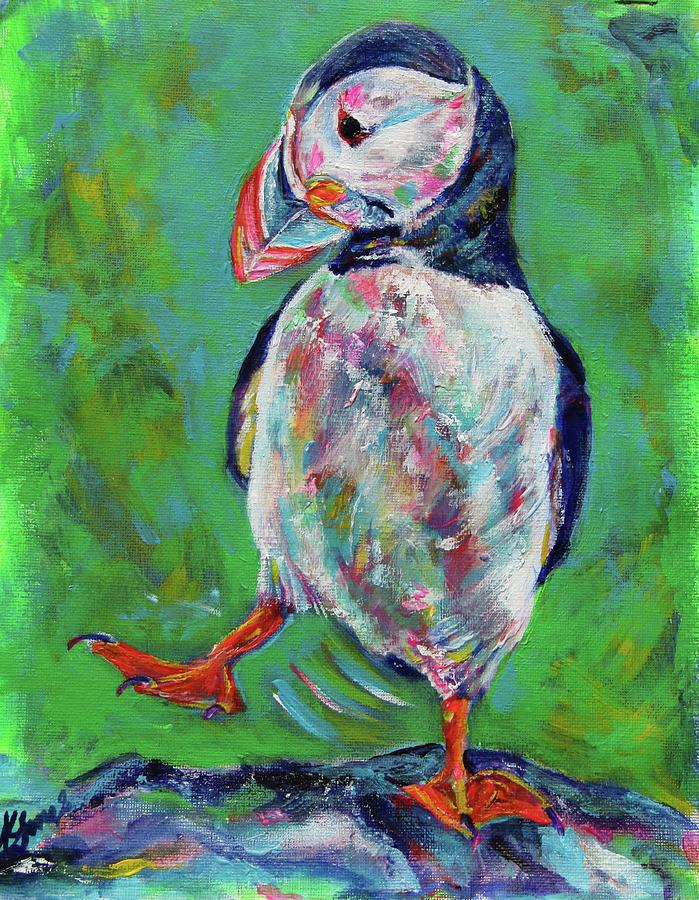 Im so excited Puffin Painting by Karin McCombe Jones