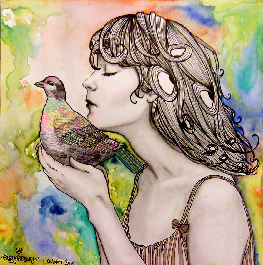 Pigeon Drawing - Im Still Here by Freja Friborg