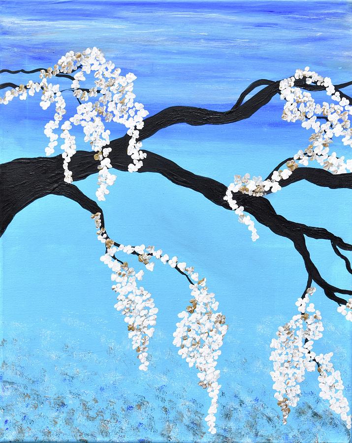 Image 2 out of 3-Feng Shui White cherry Blossoms art Painting by Geanna Georgescu