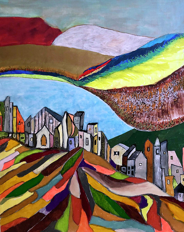 Imaginary Roadside Village Painting by Dennis Ellman